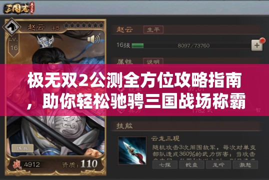 极无双2公测全方位攻略指南，助你轻松驰骋三国战场称霸群雄