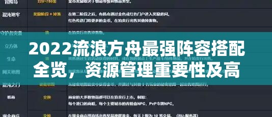 2022流浪方舟最强阵容搭配全览，资源管理重要性及高效实战运用策略