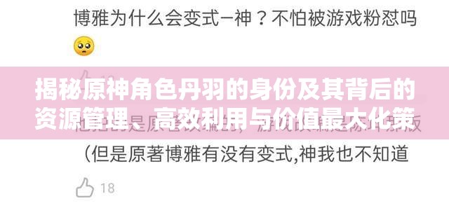 揭秘原神角色丹羽的身份及其背后的资源管理、高效利用与价值最大化策略