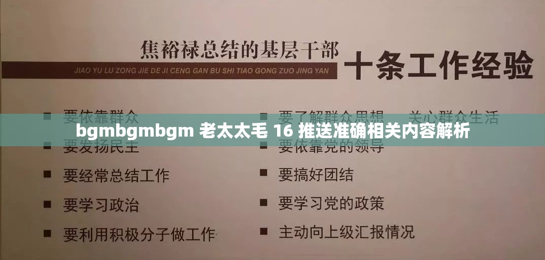 bgmbgmbgm 老太太毛 16 推送准确相关内容解析