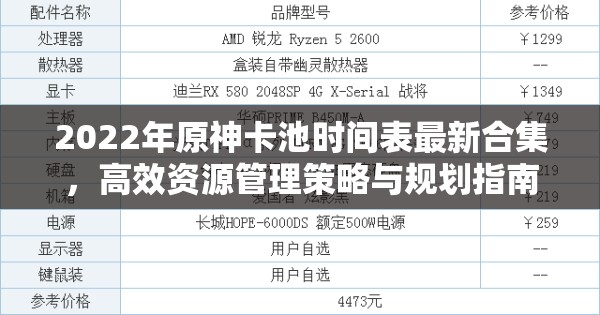 2022年原神卡池时间表最新合集，高效资源管理策略与规划指南