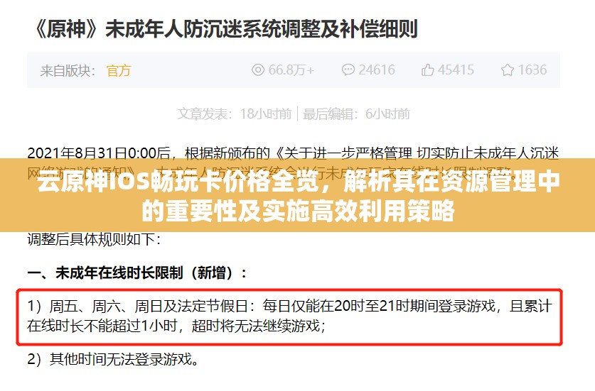 云原神IOS畅玩卡价格全览，解析其在资源管理中的重要性及实施高效利用策略