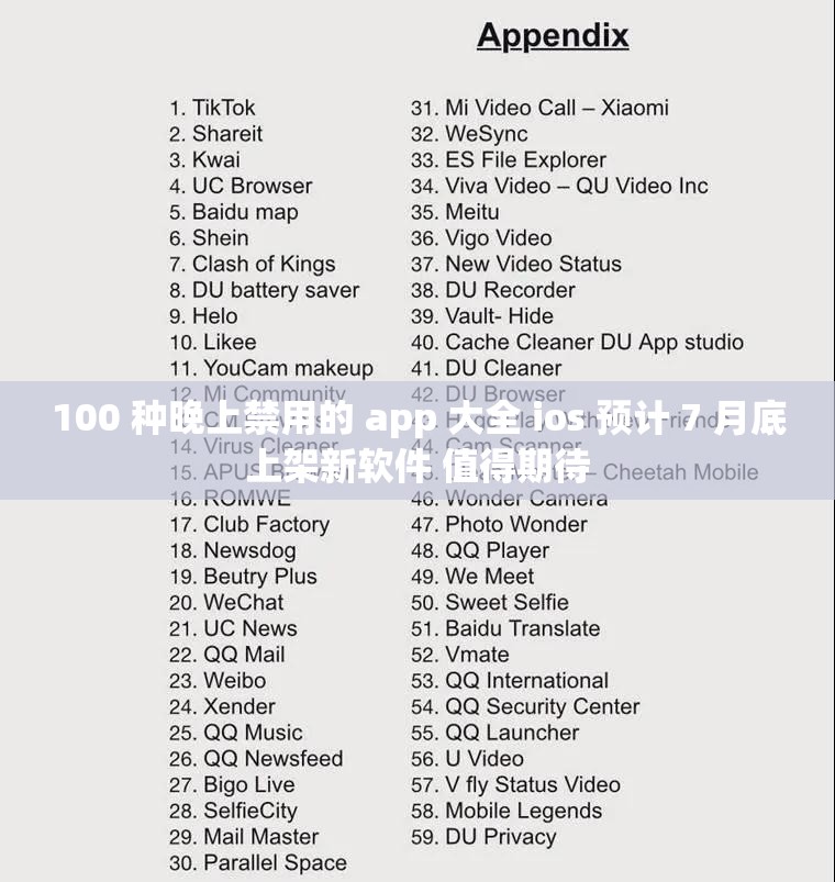 100 种晚上禁用的 app 大全 ios 预计 7 月底上架新软件 值得期待