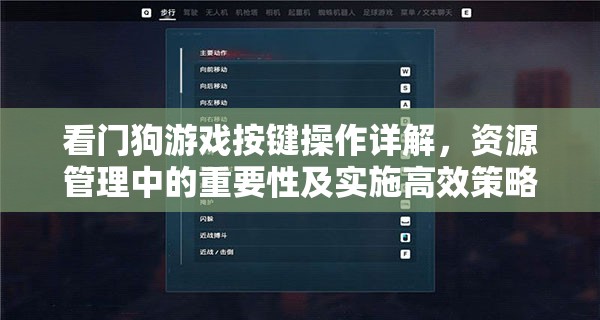 看门狗游戏按键操作详解，资源管理中的重要性及实施高效策略指南