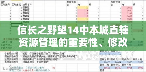 信长之野望14中本城直辖资源管理的重要性、修改方法及策略解析