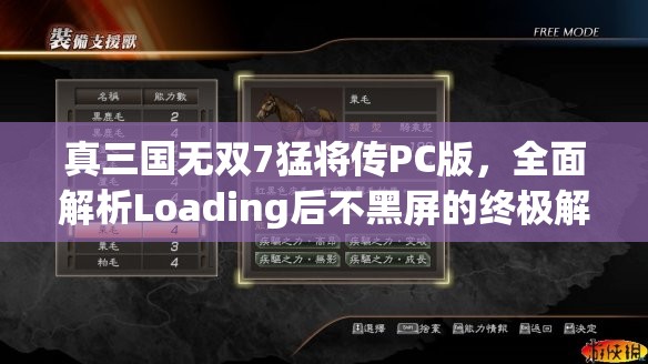 真三国无双7猛将传PC版，全面解析Loading后不黑屏的终极解决攻略