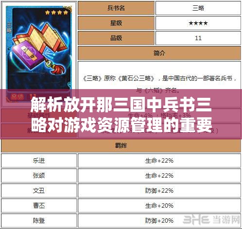 解析放开那三国中兵书三略对游戏资源管理的重要性及高效实战运用策略