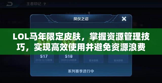 LOL马年限定皮肤，掌握资源管理技巧，实现高效使用并避免资源浪费