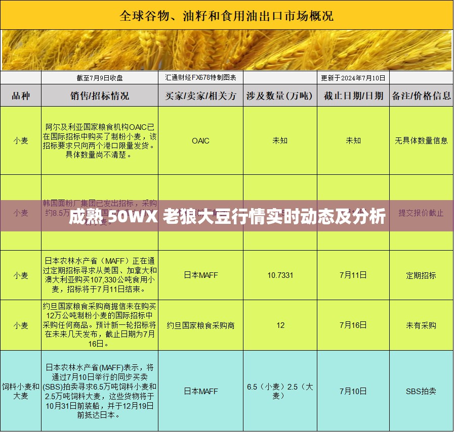 成熟 50WX 老狼大豆行情实时动态及分析