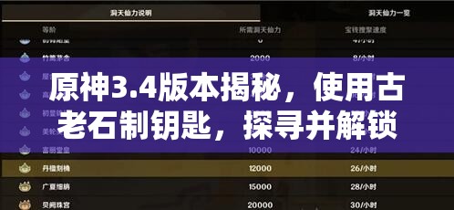 原神3.4版本揭秘，使用古老石制钥匙，探寻并解锁隐藏的秘密宝藏