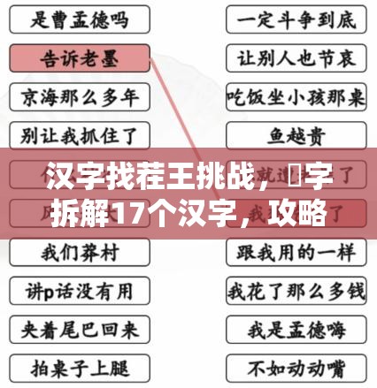 汉字找茬王挑战，珅字拆解17个汉字，攻略深度解析与高效资源管理艺术