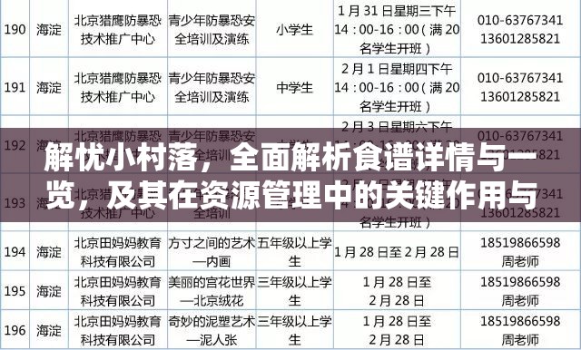 解忧小村落，全面解析食谱详情与一览，及其在资源管理中的关键作用与高效运用策略