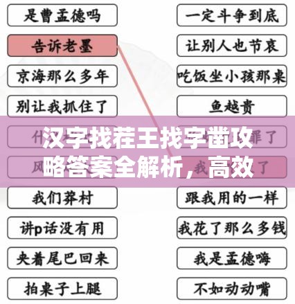 汉字找茬王找字凿攻略答案全解析，高效管理与使用策略指南