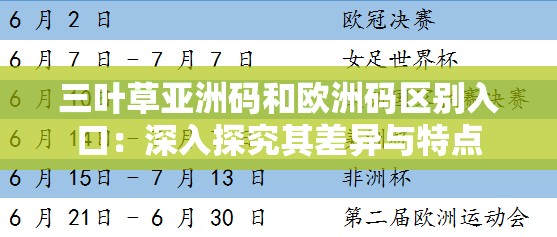 三叶草亚洲码和欧洲码区别入口：深入探究其差异与特点