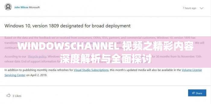 WINDOWSCHANNEL 视频之精彩内容深度解析与全面探讨