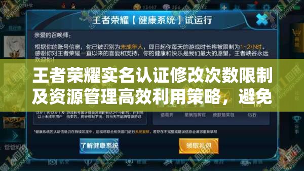 王者荣耀实名认证修改次数限制及资源管理高效利用策略，避免资源浪费