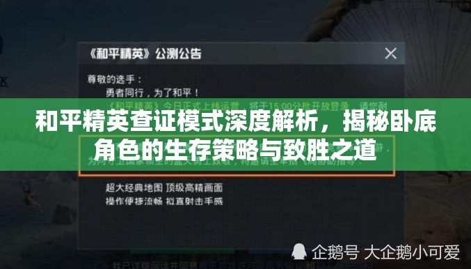 和平精英查证模式深度解析，揭秘卧底角色的生存策略与致胜之道