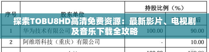 探索TOBU8HD高清免费资源：最新影片、电视剧及音乐下载全攻略