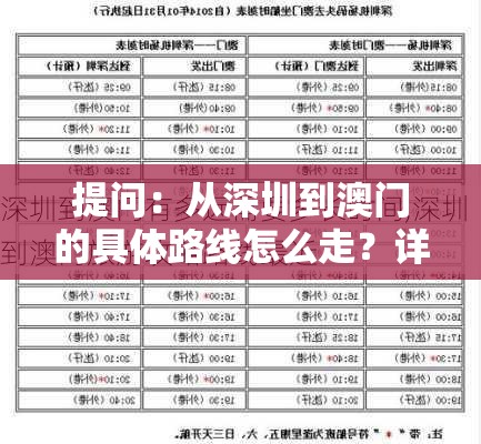 提问：从深圳到澳门的具体路线怎么走？详细攻略分享或者：当下热门深圳到澳门究竟应该怎么走？一文告诉你