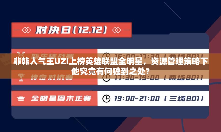 非韩人气王UZI上榜英雄联盟全明星，资源管理策略下他究竟有何独到之处？