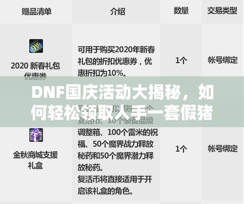 DNF国庆活动大揭秘，如何轻松领取人手一套假猪套礼包？