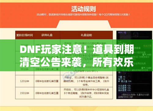 DNF玩家注意！道具到期清空公告来袭，所有欢乐代币难道要消失了？